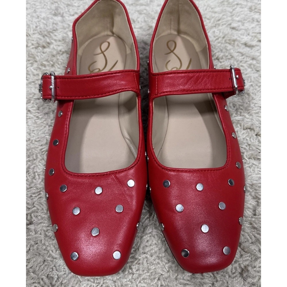 Sam Edelman Michaela Square Toe Red Studded Mary Jane Flat Shoes Women's 7.5M